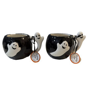 Rosemary Lane Halloween Coffee Cup Ghost Mugs Set 2 Ceramic Hand Painted Handle